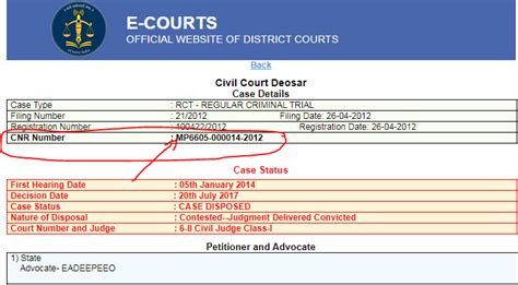 status of case by cnr number