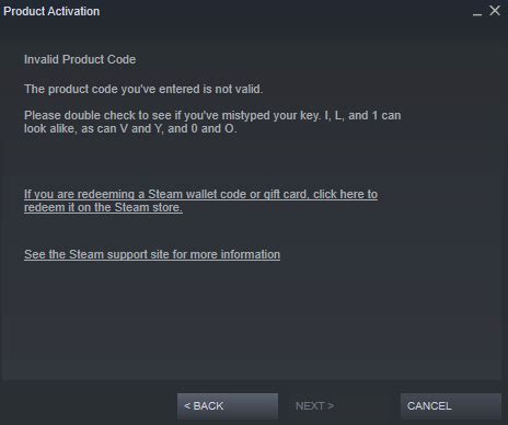 steam activation code not working