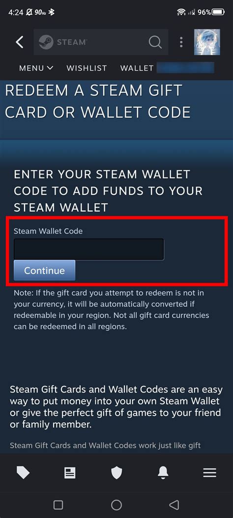 steam mobile app redeem code