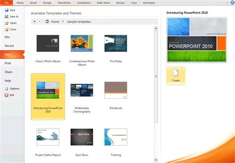 steps to create a presentation using templates