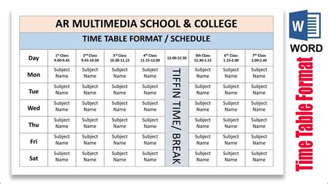 steps to create school time table in ms word