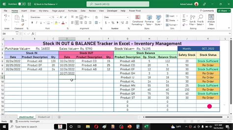 stock list example excel