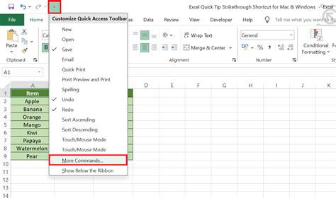 strikethrough in excel shortcut mac