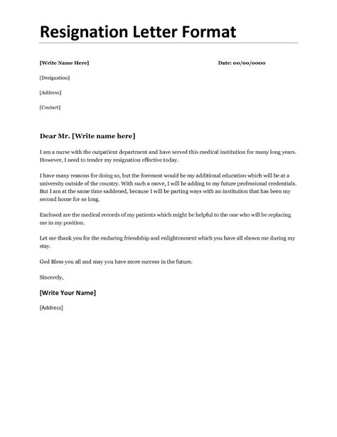 structure of a resignation letter