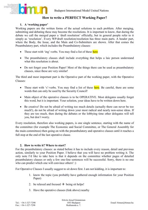 structure of a working paper