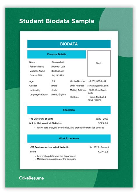 student bio data form in html