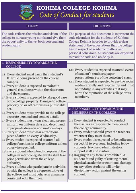 student code of conduct examples