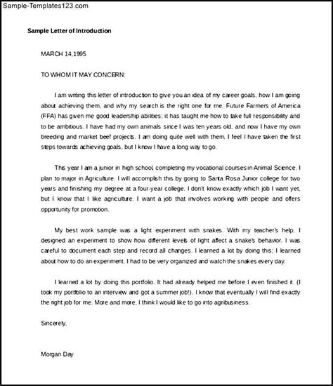 student introduction letter sample