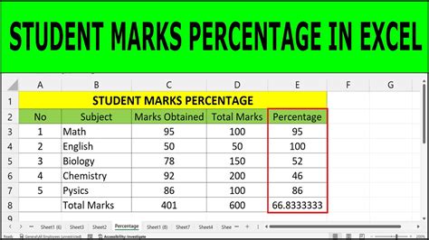 student percentage formula in excel