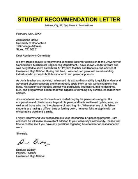 Student reading a letter of recommendation