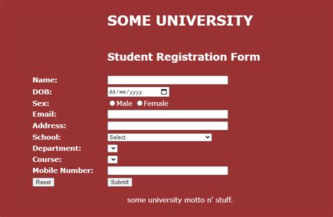 student registration form in html code github