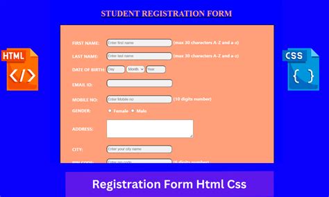 student registration form in html with css source code pdf