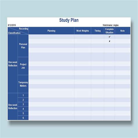 study plan excel template
