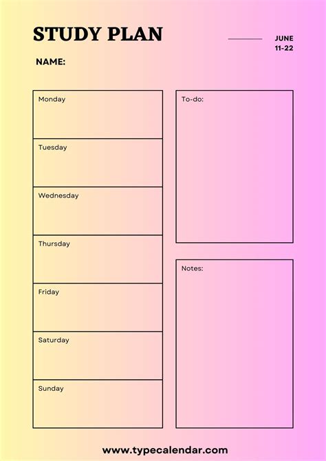 study plan format