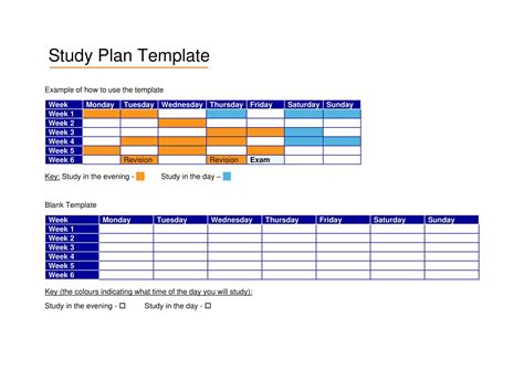 study plan template excel