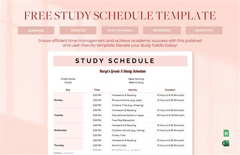 study plan template google sheets