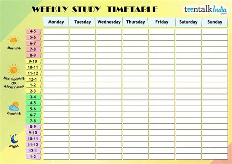 study timetable format