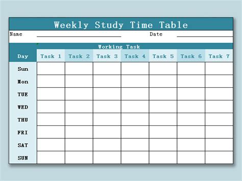 study timetable format for excel