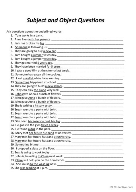 subject and object exercises with answers