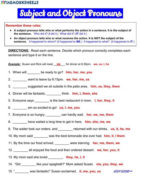 subject and object pronouns exercises with answers