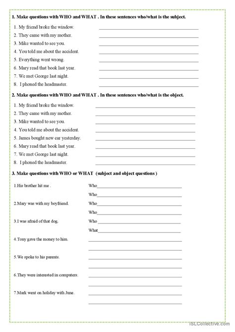subject and object questions exercises