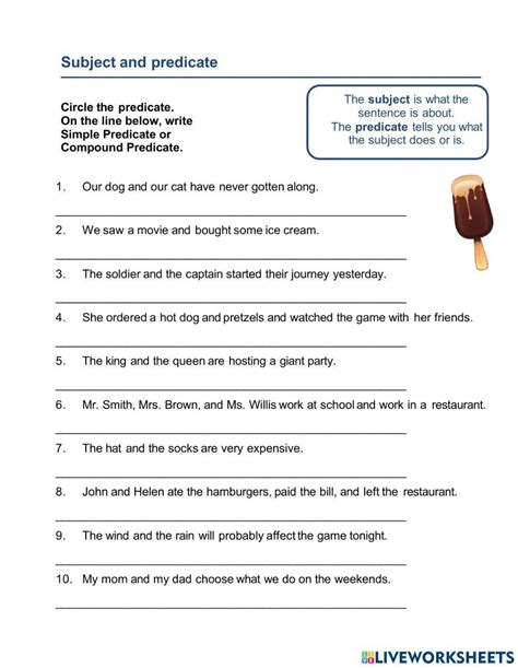 subject and predicate exercises for class 5