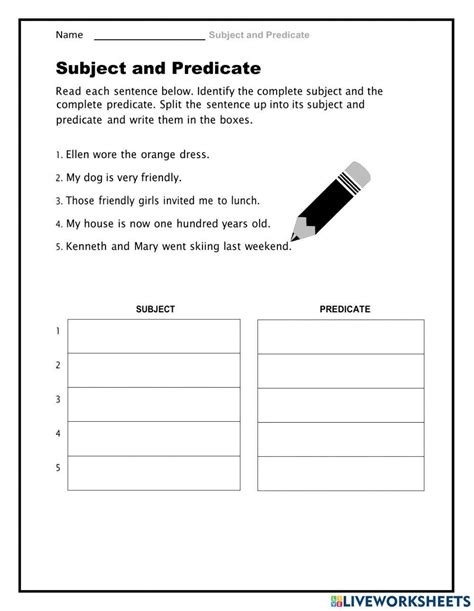 subject and predicate worksheet for class 4 live