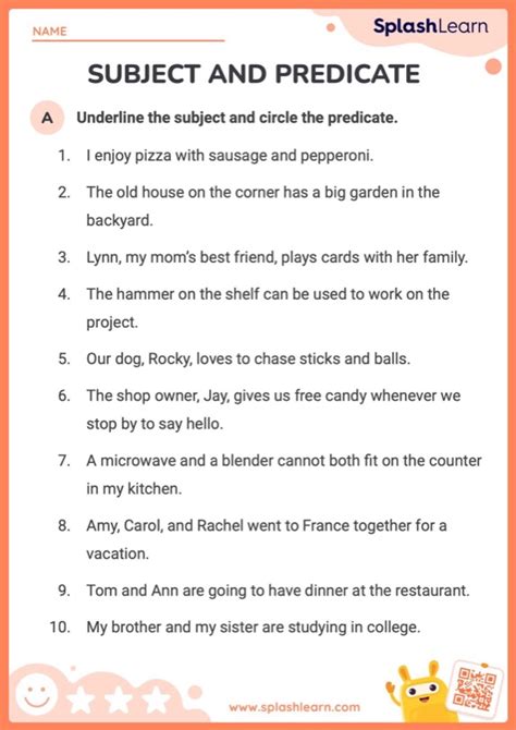 subject and predicate worksheet for class 4 with answers