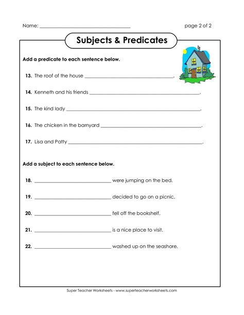 subject and predicate worksheet for class 4 with answers icse