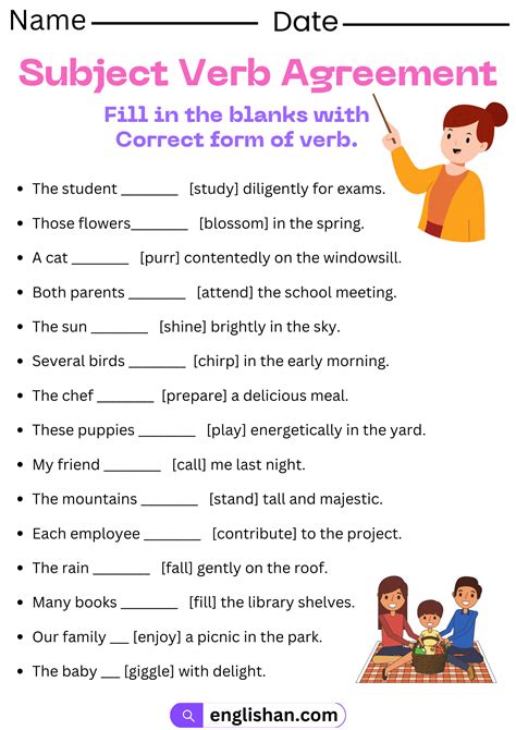 subject verb agreement exercises with answers doc grade 9