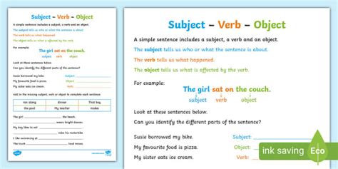 subject verb object sentences examples pdf with answers