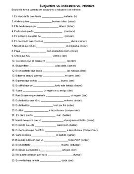 subjunctive vs indicative vs infinitive practice