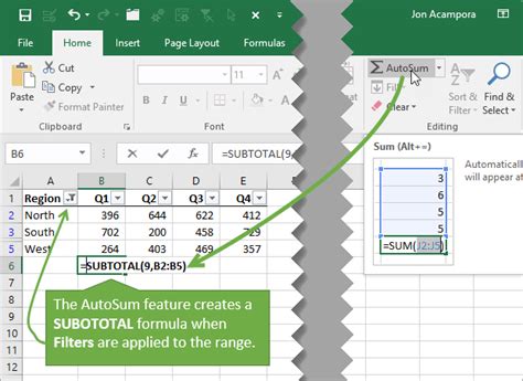 subtotal formula in excel shortcut
