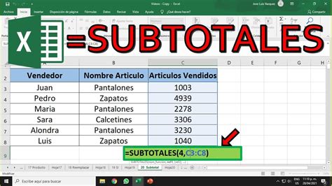 subtotal formula in excel youtube