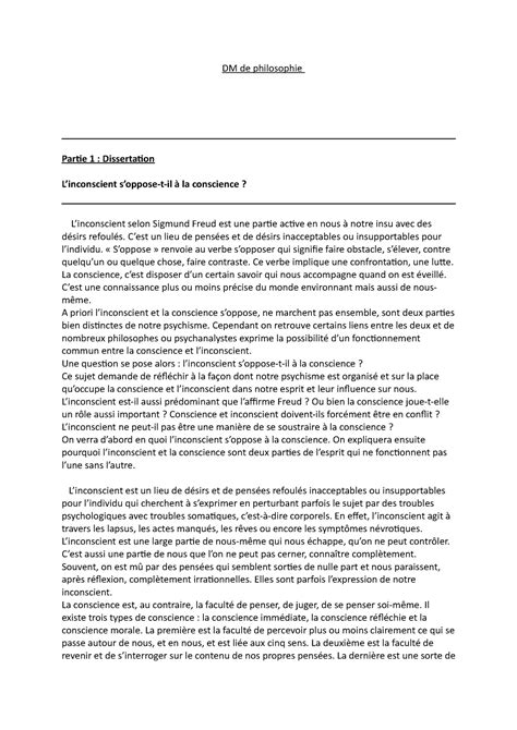 sujet dissertation philo conscience inconscient