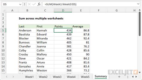 sum formula in excel for multiple sheets