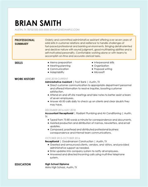 summary example for resume