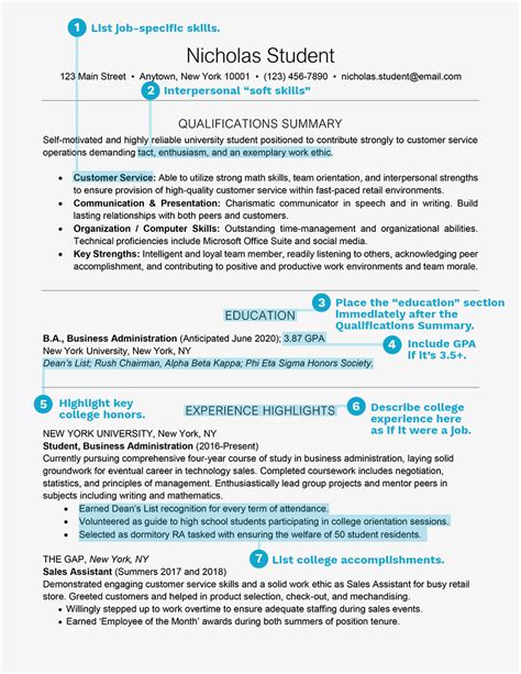 summary for cv examples for students