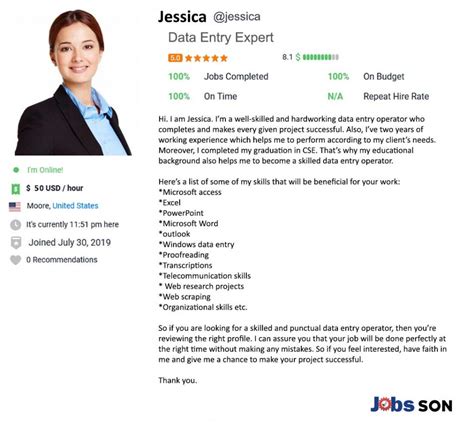 summary for freelancer data entry example