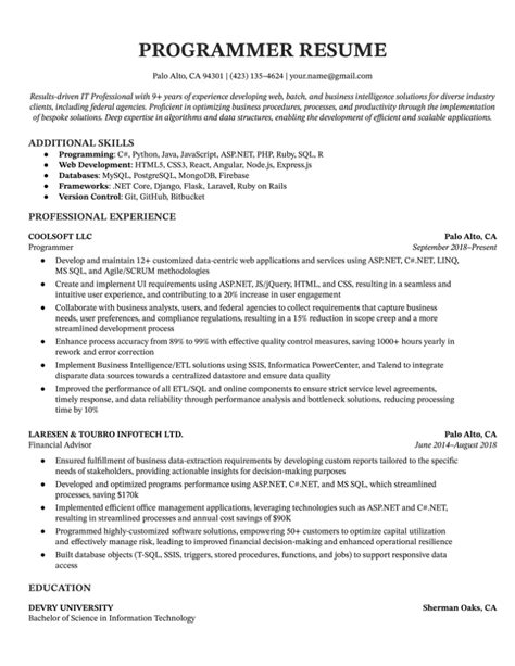 summary for programmer resume