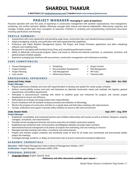 summary for project manager resume