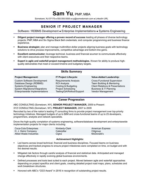 summary for project manager resume examples