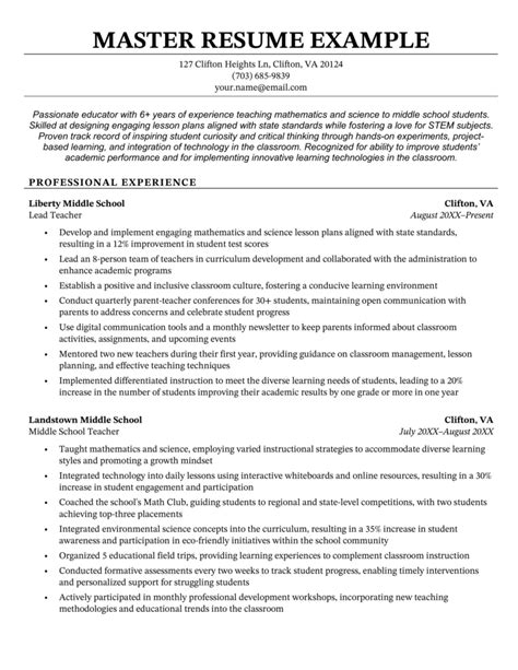 summary for resume for master's program