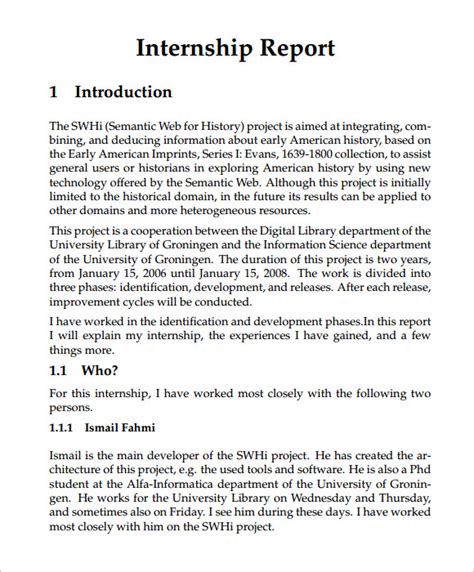 summary of internship report sample for students