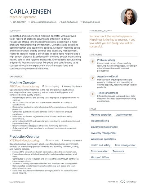summary of qualifications for machine operator