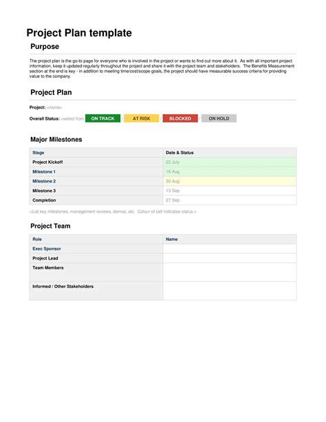 summary project plan template