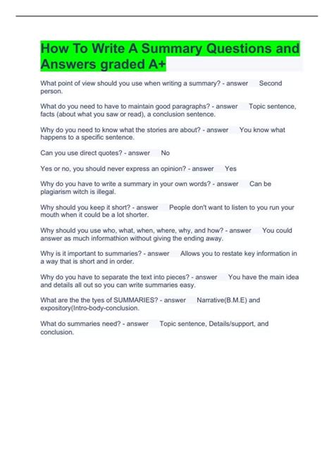 summary questions examples with answers