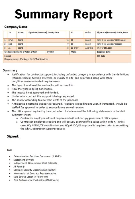 summary report sample for students