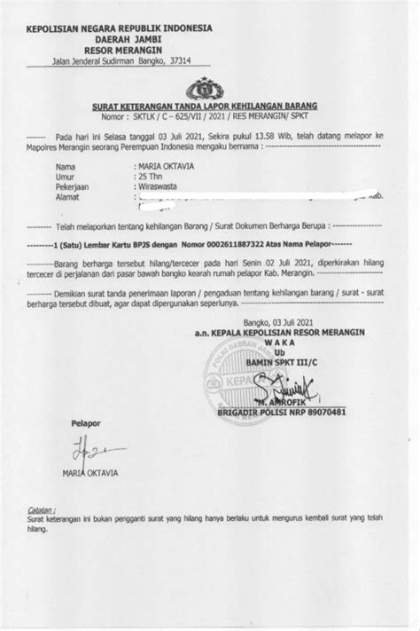 surat hilang