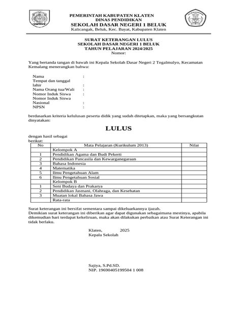surat keterangan lulus example